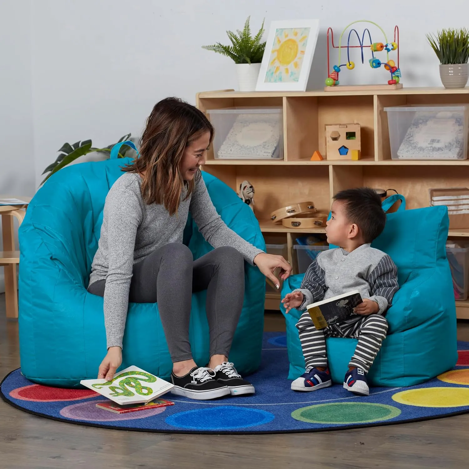 Factory Direct Partners Cali Seashell Bean Bag Chair, Durable Coated Oxford Nylon Cover, Flexible Seating for Kids, Teens, Adults; Sewn-in Handle for Easy Transport at Home or on Road - Aqua