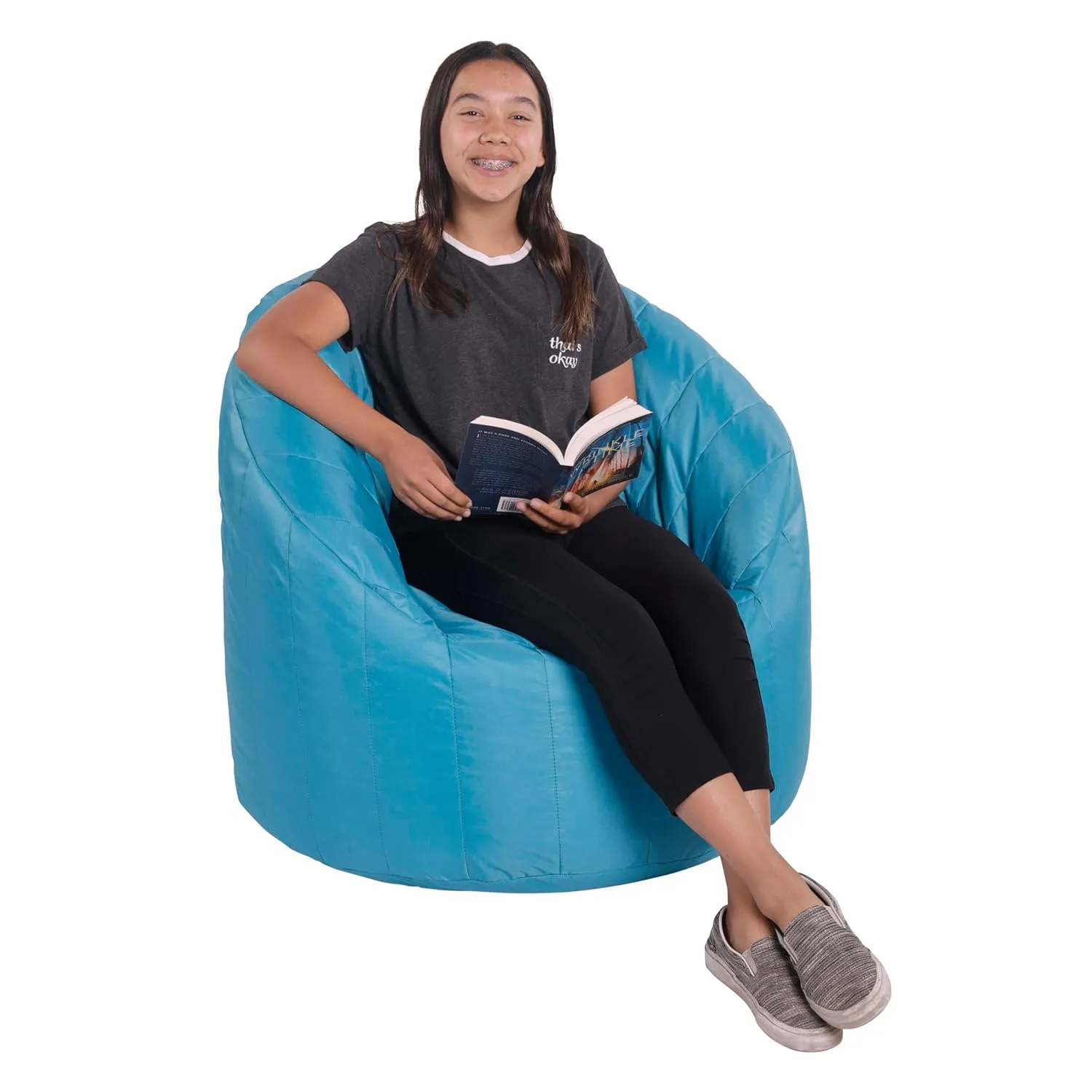 Factory Direct Partners Cali Seashell Bean Bag Chair, Durable Coated Oxford Nylon Cover, Flexible Seating for Kids, Teens, Adults; Sewn-in Handle for Easy Transport at Home or on Road - Aqua