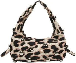 Fashion handbags leopard print retro shoulder purses personality niche punk still nail shoulder bags for women