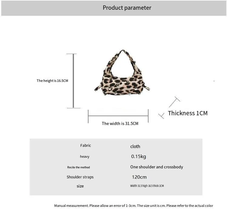 Fashion handbags leopard print retro shoulder purses personality niche punk still nail shoulder bags for women