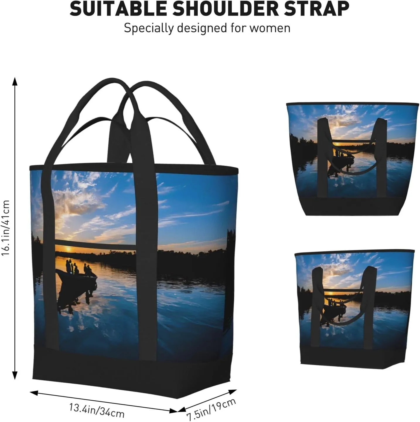 Fishing Scenic Large Capacity Insulated Single Shoulder Handbag, Waterproof, Sturdy And Durable