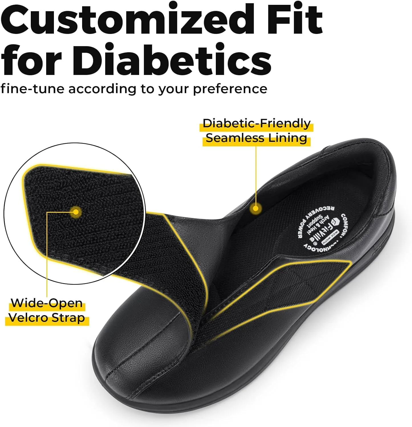 FitVille Diabetic Shoes for Women Slip On Classic Oxford Shoes Adjustable Strap Business Formal Dress Shoes PU Leather Loafers Edema Shoes Plantar Fasciitis Sneakers - EasyTop Dress Shoes V1
