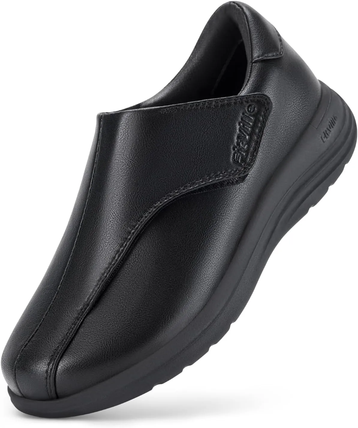 FitVille Diabetic Shoes for Women Slip On Classic Oxford Shoes Adjustable Strap Business Formal Dress Shoes PU Leather Loafers Edema Shoes Plantar Fasciitis Sneakers - EasyTop Dress Shoes V1