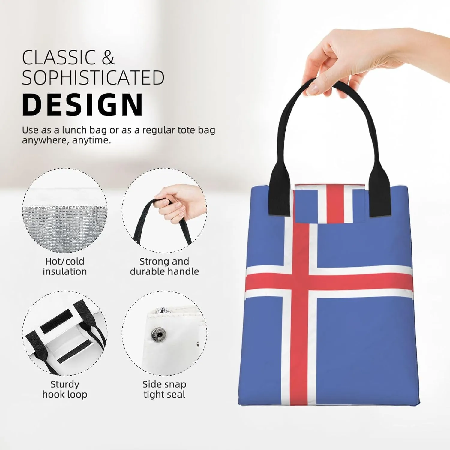 Flag Of Iceland Reusable Paper Bag For Office Workers, Suitable For Picnic, Travel, More
