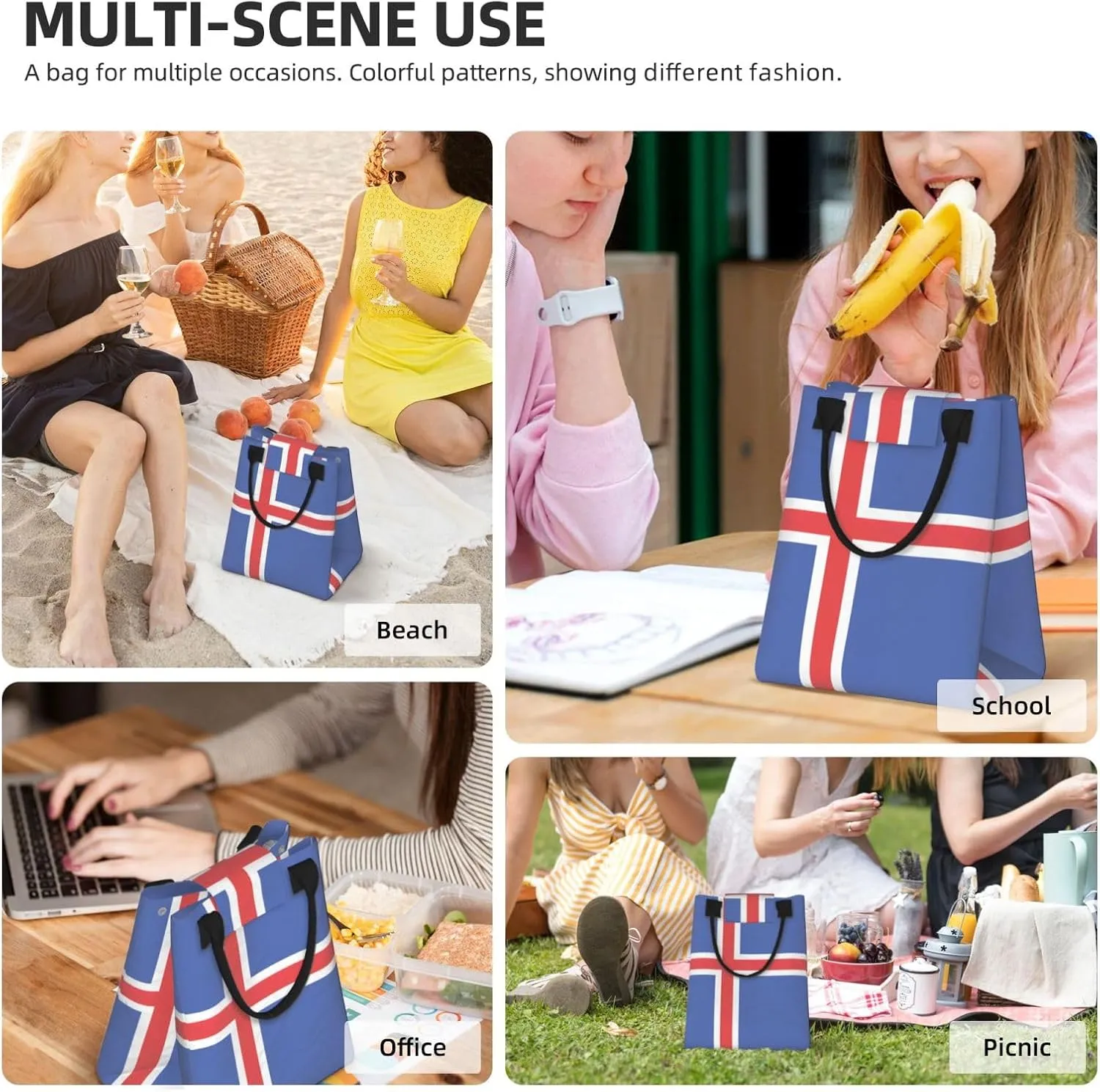 Flag Of Iceland Reusable Paper Bag For Office Workers, Suitable For Picnic, Travel, More