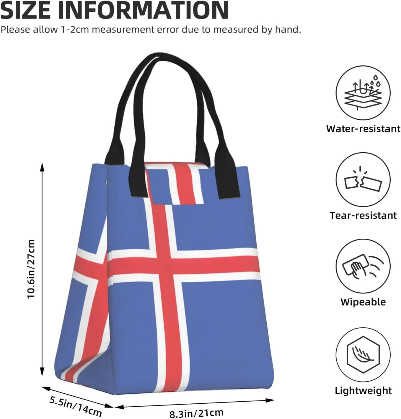 Flag Of Iceland Reusable Paper Bag For Office Workers, Suitable For Picnic, Travel, More