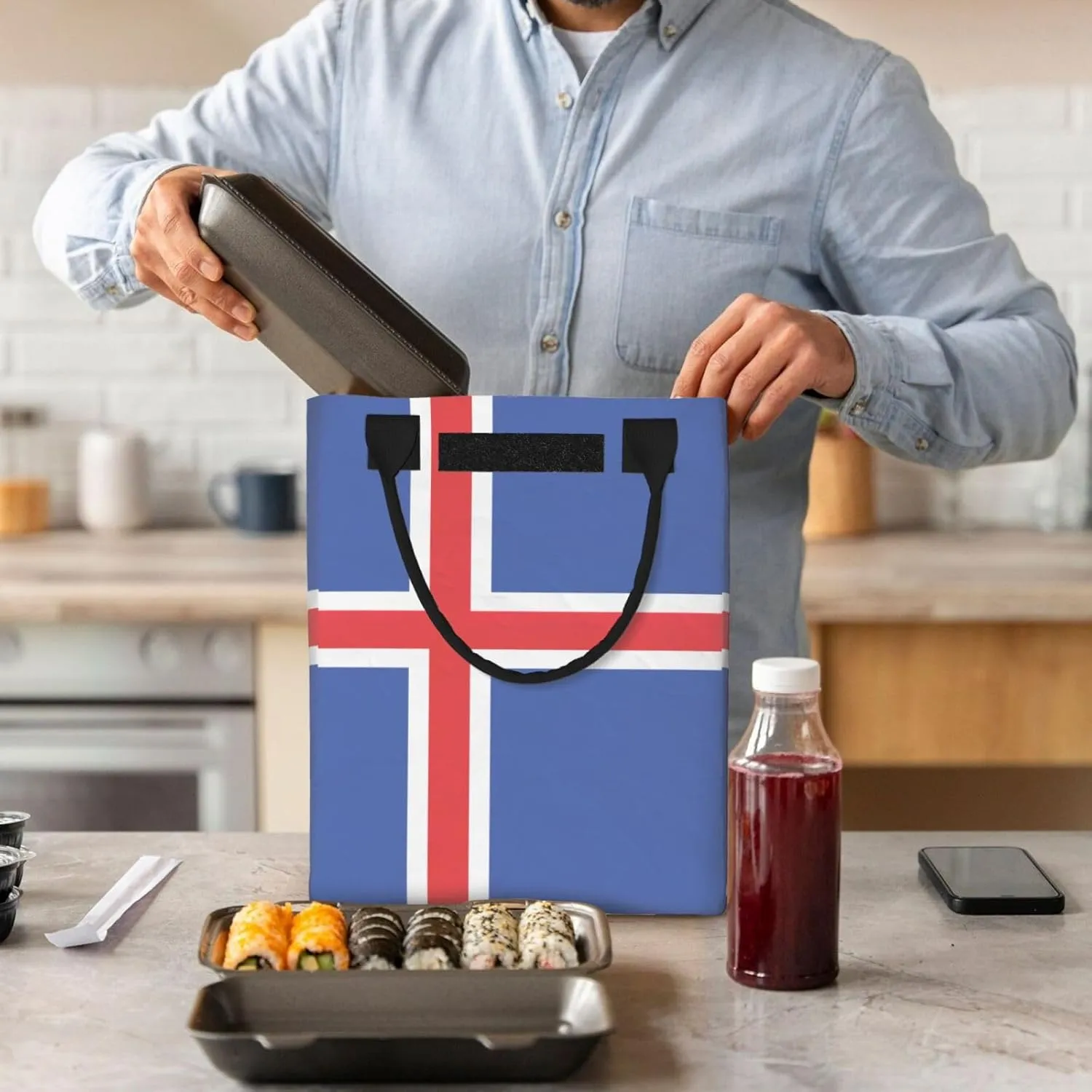Flag Of Iceland Reusable Paper Bag For Office Workers, Suitable For Picnic, Travel, More
