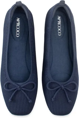 Flats for Women Bowknot Ballet Knit Foldable Flat Square Toe Comfort Light Shoes Office Low Top Flats