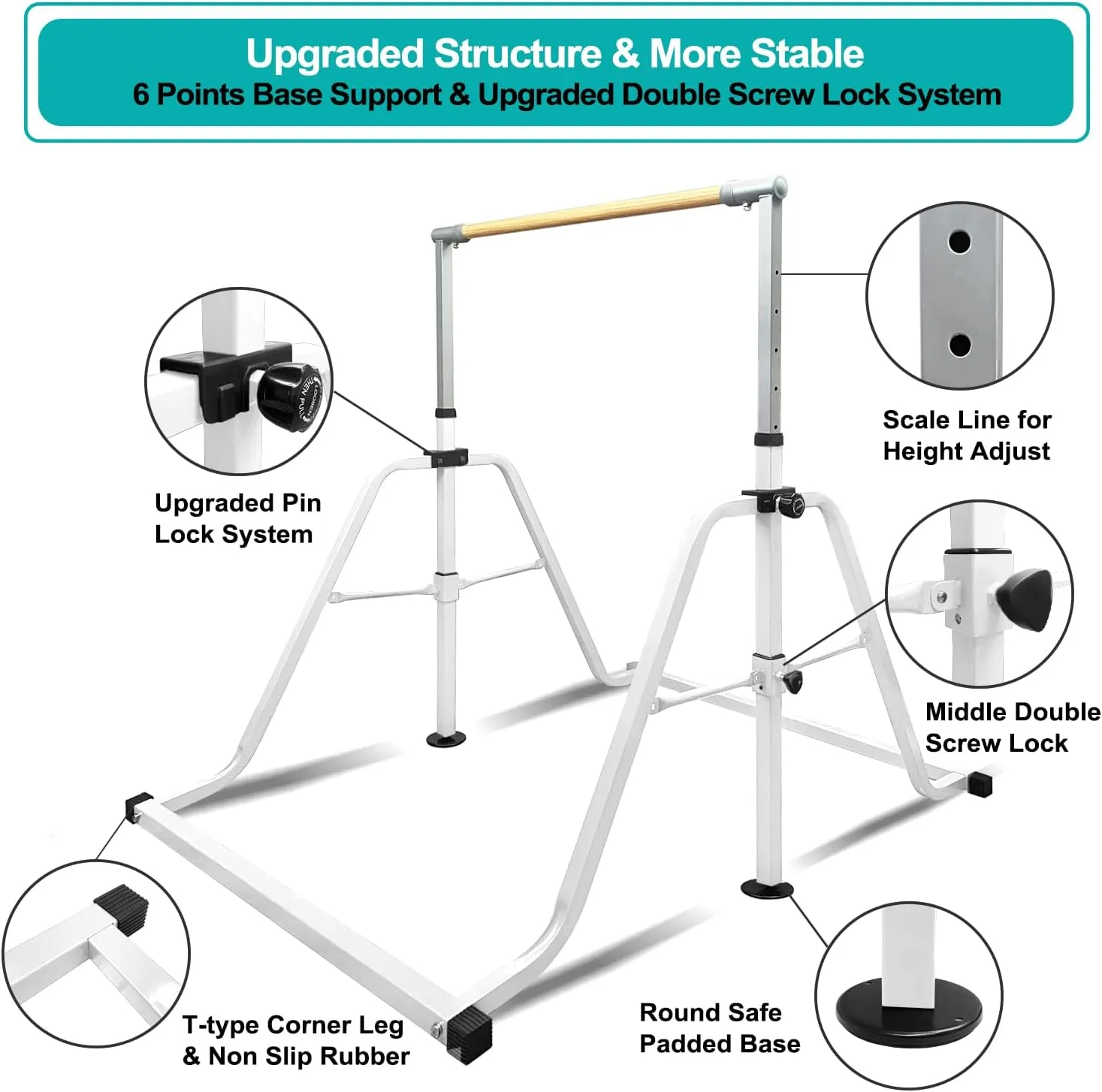 Foldable & Moveable Gymnastics Horizontal Bar with Rings,3’to 5’Adjustable Height Expandable Junior Kip Bar for Home,Indoor Gym Equipment for Kids