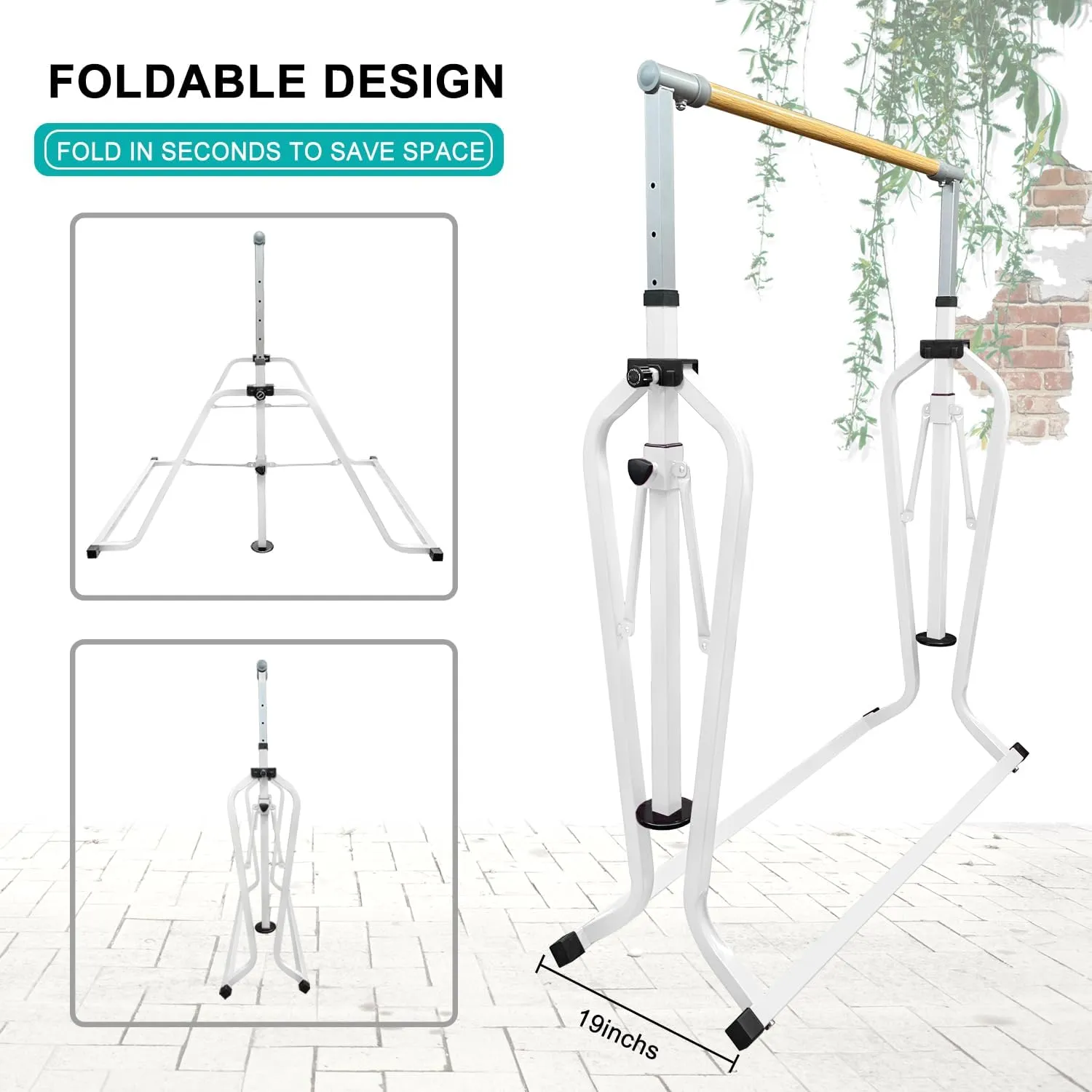 Foldable & Moveable Gymnastics Horizontal Bar with Rings,3’to 5’Adjustable Height Expandable Junior Kip Bar for Home,Indoor Gym Equipment for Kids