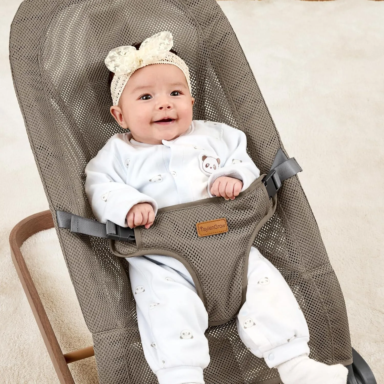 Foldable Baby Bouncer, 3-Height Adjustable, Portable Newborn Rocker, Ergonomic Bouncer Seat for 0-6 Months, Breathable Mesh (Green)