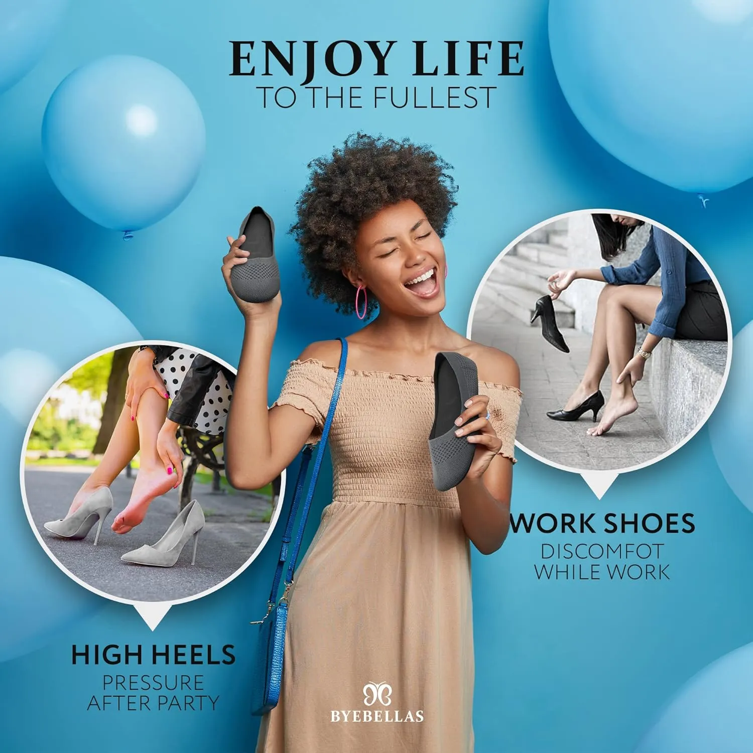 Foldable Stretch Knit Travel Slip-On Round Toe Ballet Flats with Packable Zipper Pouch and Expandable Tote Bag Carrying Case Split Sole Shoes