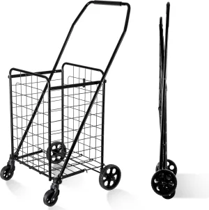 Folding Shopping Cart, Grocery Cart, 100 Lb Capacity, Utility Cart with 360° Rolling Swivel Wheels, Medium