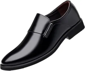 Formal Shoes for Men Men's Slip-On Leather Oxford Shoes, Classic Round-Toe, Low Top Block Heel, Breathable Fashion Dress Shoes for Business, Prom & Wedding