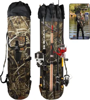 FOUUAAOOU Fishing Rod Bag, Fish Pole Case Bag with Durable Folding Oxford Fabric, Portable Fishing Gear for Men Fishing Gifts (Camouflage)