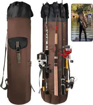 FOUUAAOOU Fishing Rod Bag, Fish Pole Case Bag with Durable Folding Oxford Fabric, Portable Fishing Gear for Men Fishing Gifts (Coffee)