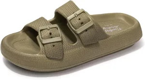 FUNKYMONKEY Unisex EVA Comfort Slides Thick-sole Adjustable Double Buckle Waterproof Pillow Sandals
