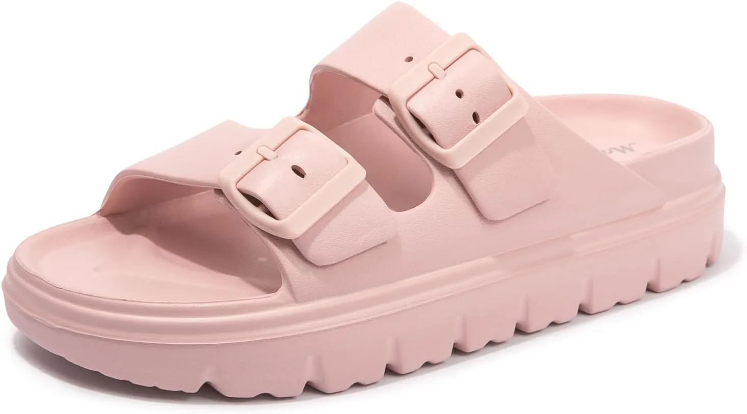 FUNKYMONKEY Women's Comfort Slides Double Buckle Adjustable Plastics Flat Sandals