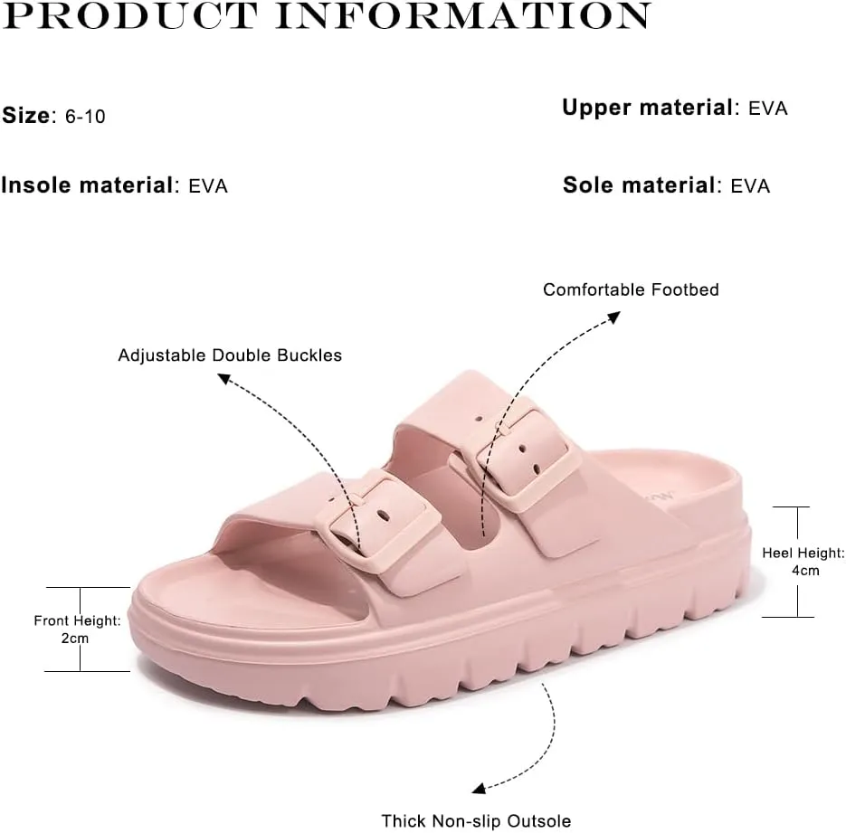 FUNKYMONKEY Women's Comfort Slides Double Buckle Adjustable Plastics Flat Sandals