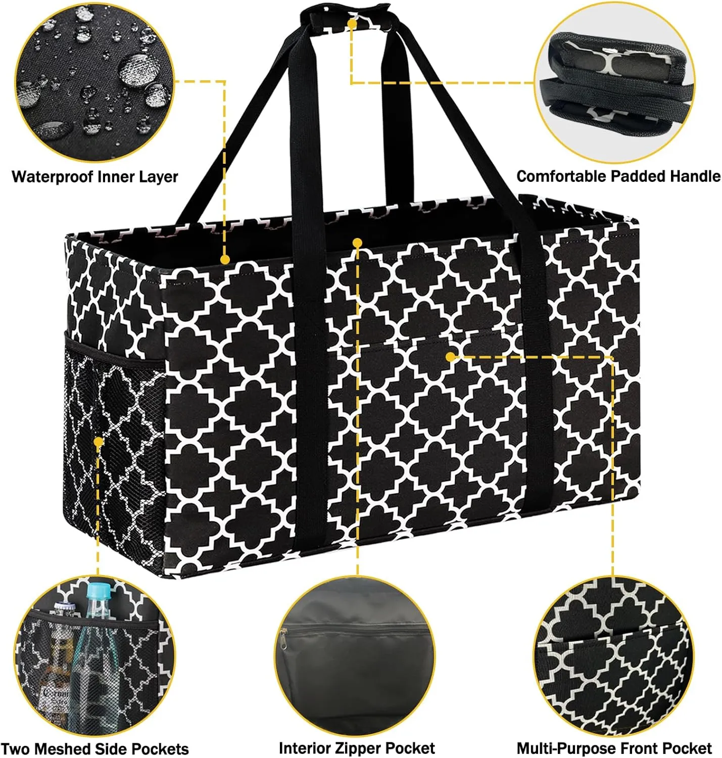 GhvyenntteS Extra Large Utility Tote Bag - Stand Up Utility Tote with Metal Wire Frame & Hard Bottom Board, Reusable Grocery Bags With Handles for Storage, Picnics, Beach, Pool, Laundry, Car, Camping