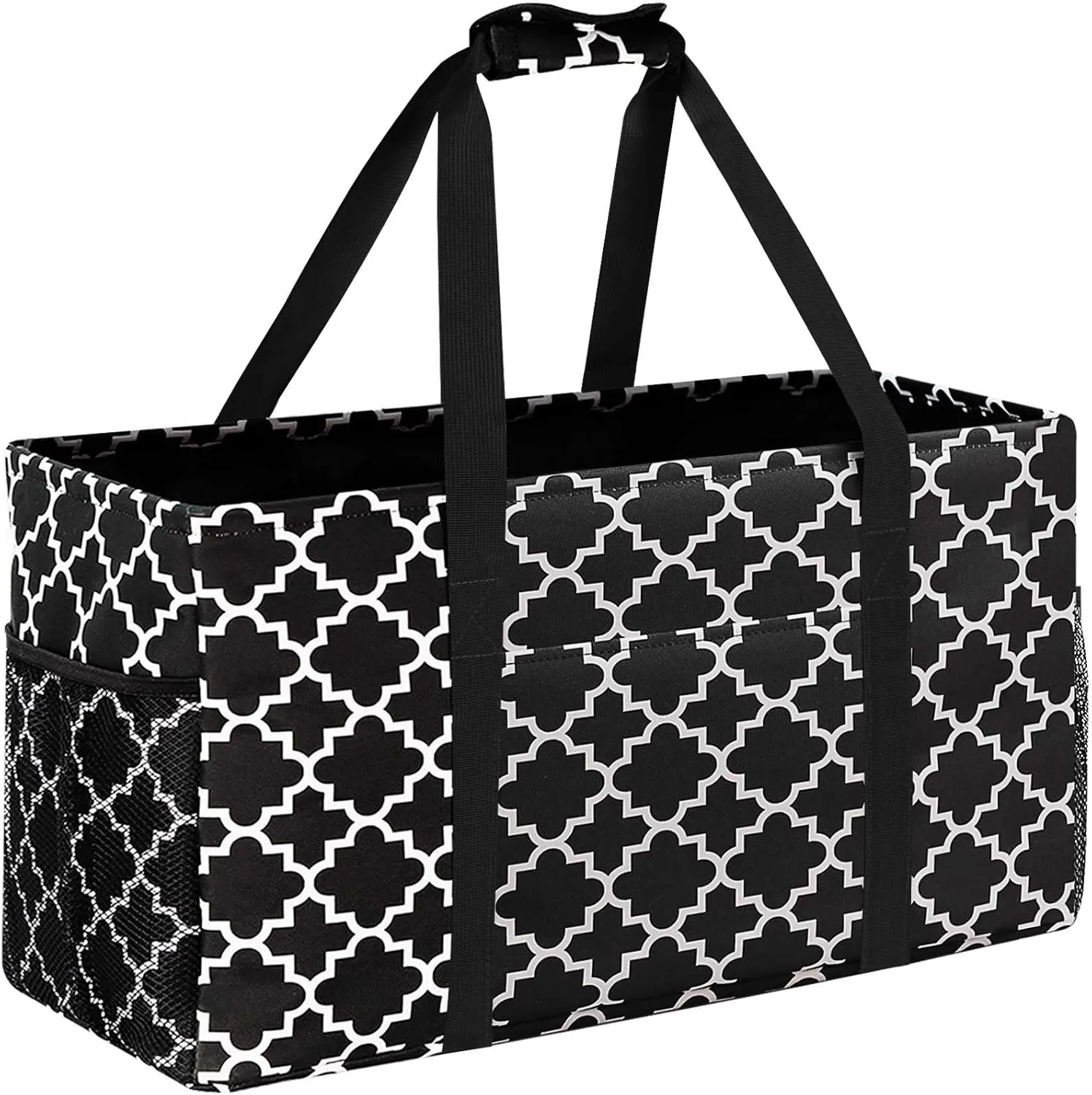 GhvyenntteS Extra Large Utility Tote Bag - Stand Up Utility Tote with Metal Wire Frame & Hard Bottom Board, Reusable Grocery Bags With Handles for Storage, Picnics, Beach, Pool, Laundry, Car, Camping