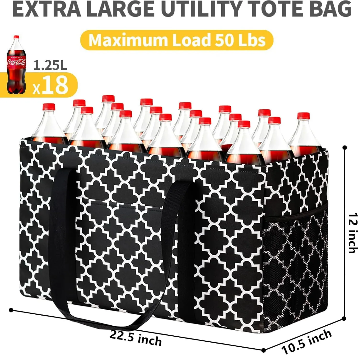 GhvyenntteS Extra Large Utility Tote Bag - Stand Up Utility Tote with Metal Wire Frame & Hard Bottom Board, Reusable Grocery Bags With Handles for Storage, Picnics, Beach, Pool, Laundry, Car, Camping