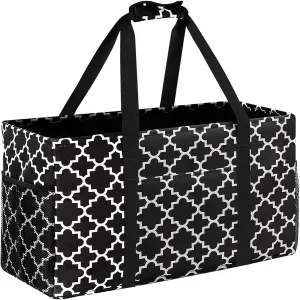 GhvyenntteS Extra Large Utility Tote Bag - Stand Up Utility Tote with Metal Wire Frame & Hard Bottom Board, Reusable Grocery Bags With Handles for Storage, Picnics, Beach, Pool, Laundry, Car, Camping