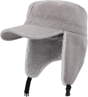 Gisdanchz Winter Wool Army Military Cadet Flat Top Radar Hat for Men Women Gray Hunting Trapper Elmer Fudds Corps Hats Warm Baseball Cap with Earflaps Aviator Caps with Visor Light Gray