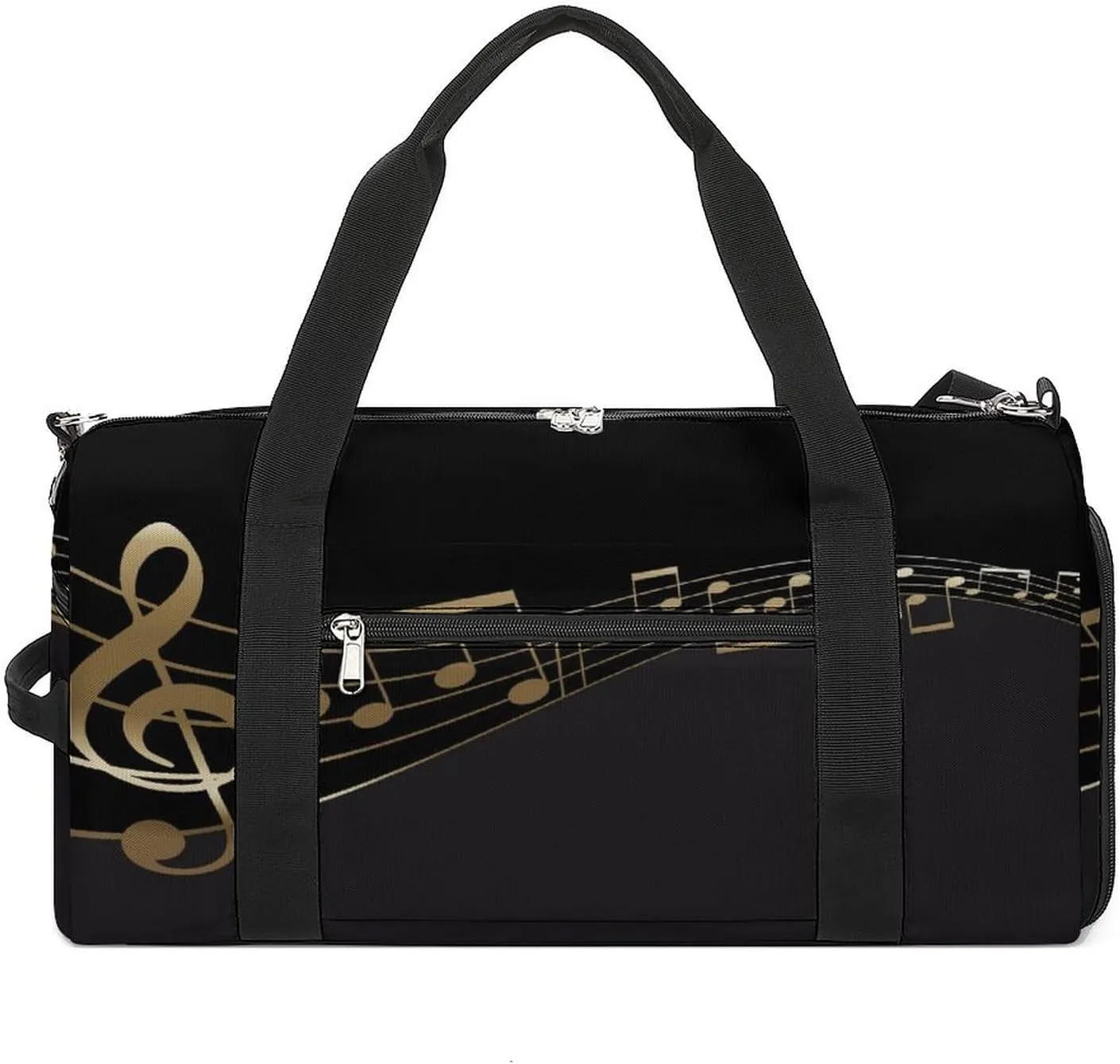 Golden Music Notes Print Duffel Bag for Boys Girls with Waterproof Shoe Compartment