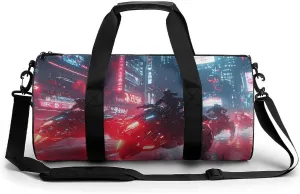 Gym Bag 17in for Men Women, Waterproof Foldable Sports Organizer, Durable Workout Travel Duffle Bag, Futuristic Heroes Vs Enemies-182