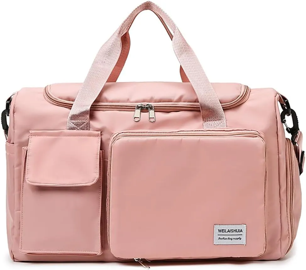 Gym Bags - 35L Travel Duffle Bag,Fitness Bag,Waterproof Weekender Bag with Shoe Compartment & Wet Pocket,Overnight Bag Carry on Bag Gym Tote Bag for Travel, Workout, Sport(Pink)