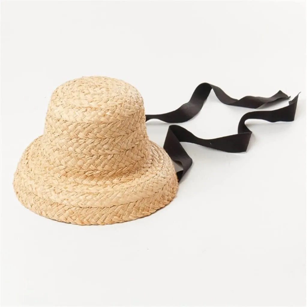 Hand-Woven Raffia Vintage Flat Top Under The Folded Brim Hat Sun Protection Vacation