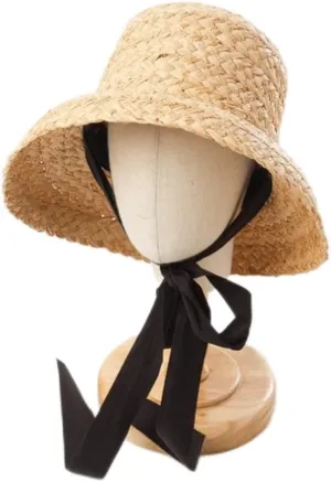 Hand-Woven Raffia Vintage Flat Top Under The Folded Brim Hat Sun Protection Vacation