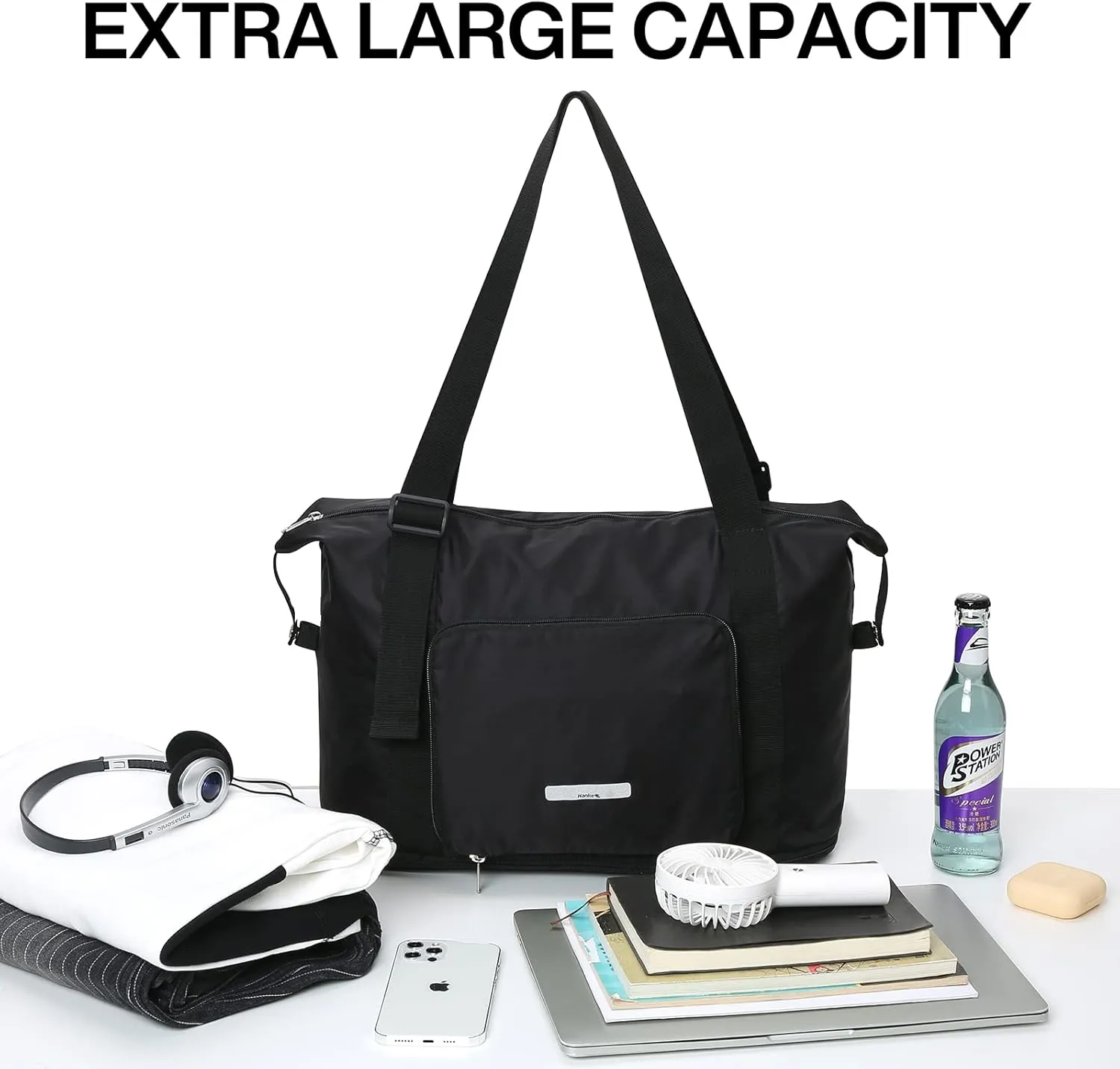 Hanke Expandable Foldable Travel Duffel Bag Collapsible Carry On Bag with Luggage Strap for Airplanes, Hydro-Resistant Weekender Overnight Bag Fits for Men Women