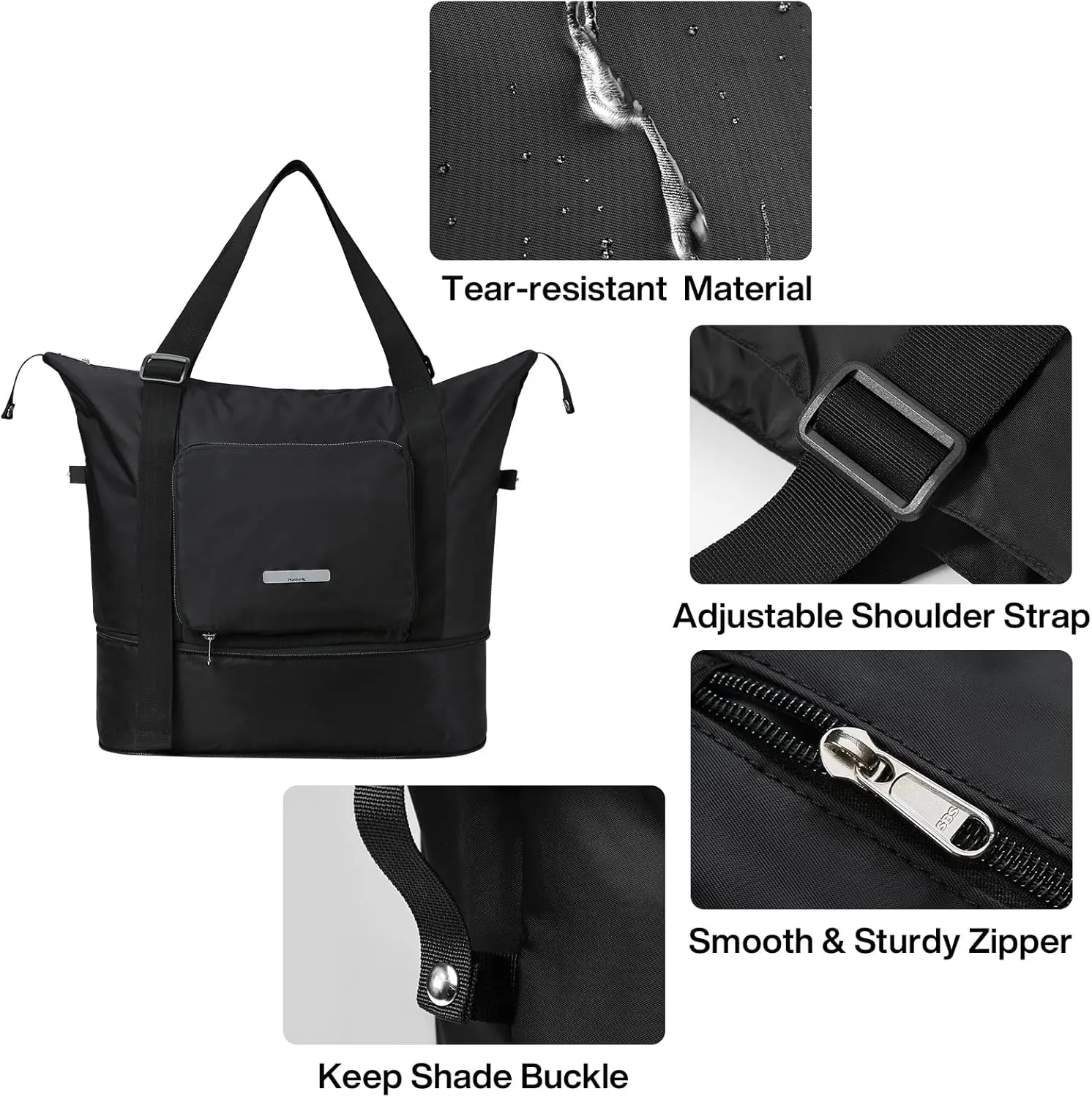 Hanke Expandable Foldable Travel Duffel Bag Collapsible Carry On Bag with Luggage Strap for Airplanes, Hydro-Resistant Weekender Overnight Bag Fits for Men Women