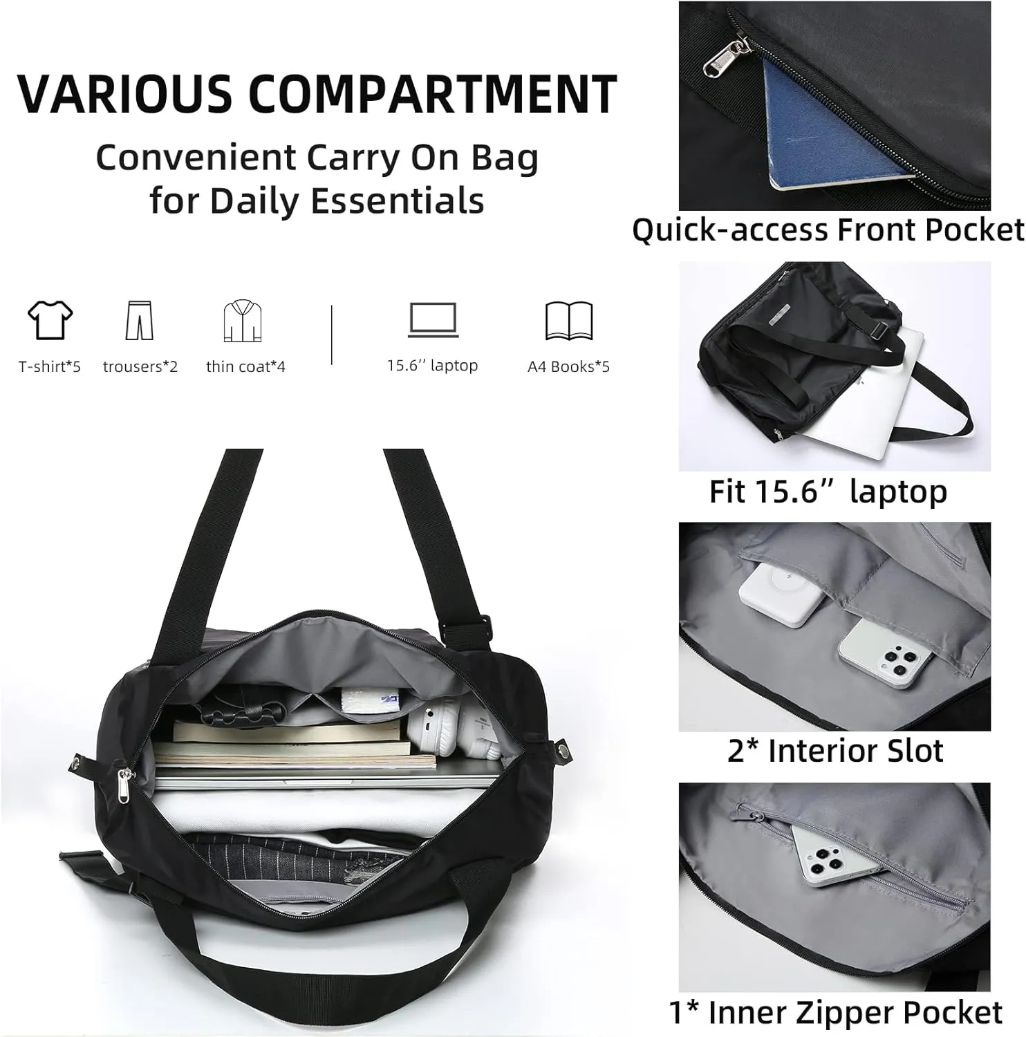 Hanke Expandable Foldable Travel Duffel Bag Collapsible Carry On Bag with Luggage Strap for Airplanes, Hydro-Resistant Weekender Overnight Bag Fits for Men Women