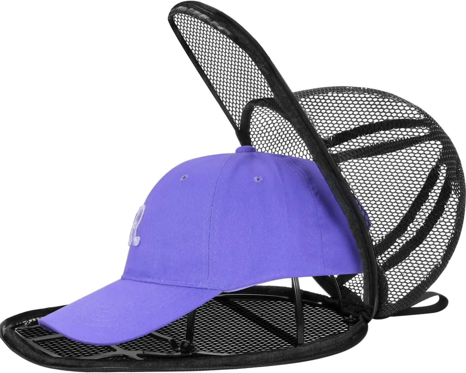 Hat Washer Cage for Baseball Caps, Upgraded Cap Washing Cage for Washing Machine or Dishwasher, Foldable Hat Rack with Mesh Bag, Black