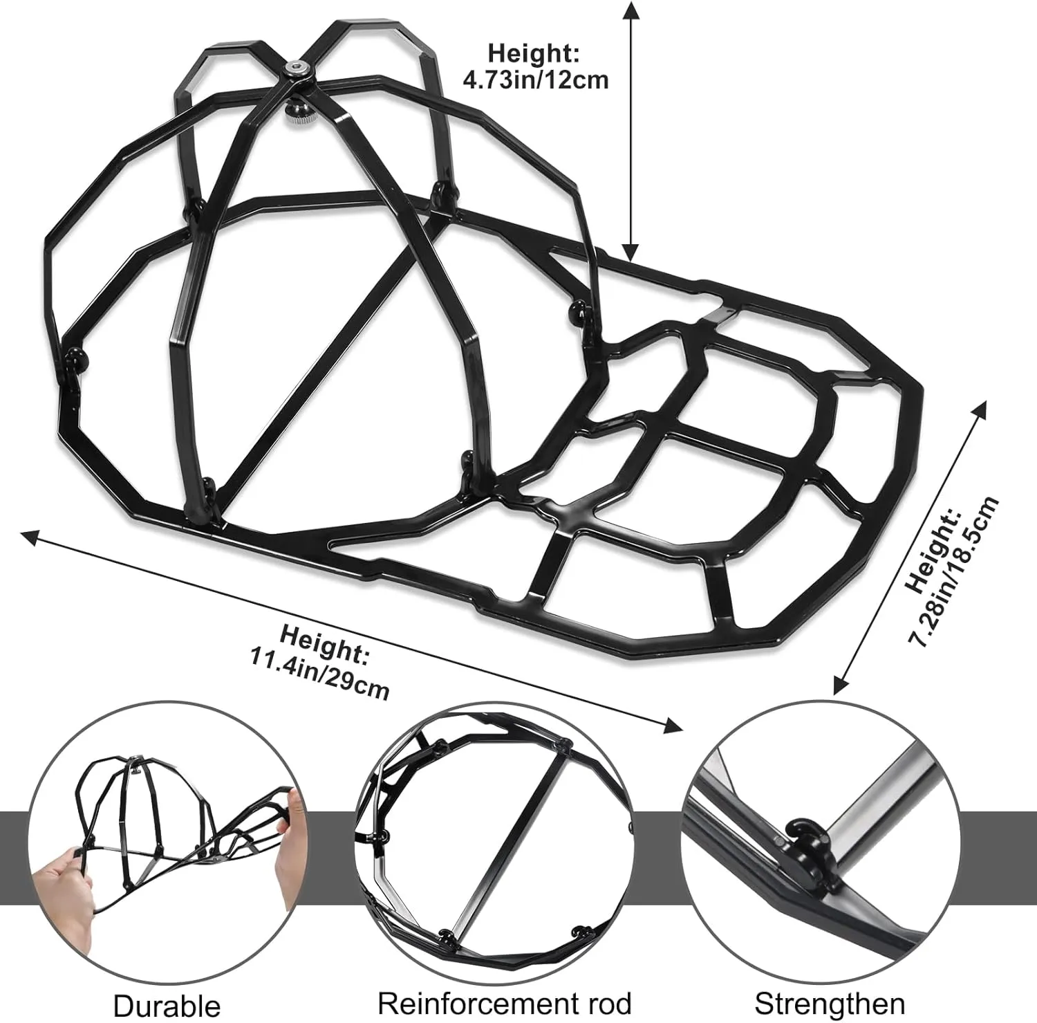 Hat Washer Cage for Baseball Caps, Upgraded Cap Washing Cage for Washing Machine or Dishwasher, Foldable Hat Rack with Mesh Bag, Black