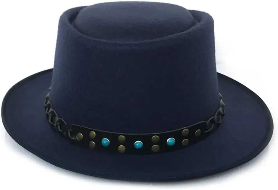 Hats Flat Top Hat Wool Felt Hat Up Jazz Hat Belt Top (6 6 7/8one size7 1/8)