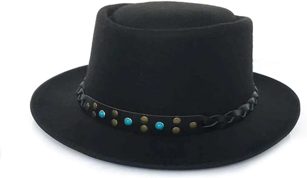 Hats Flat Top Hat Wool Felt Hat Up Jazz Hat Belt Top (6 6 7/8one size7 1/8)