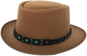 Hats Flat Top Hat Wool Felt Hat Up Jazz Hat Belt Top (6 6 7/8one size7 1/8)