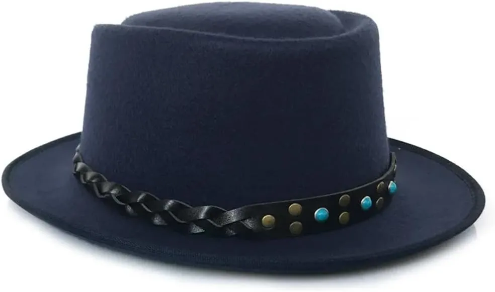 Hats Flat Top Hat Wool Felt Hat Up Jazz Hat Belt Top (6 6 7/8one size7 1/8)