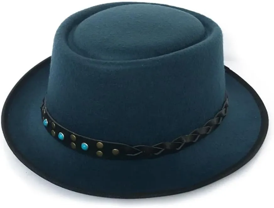 Hats Flat Top Hat Wool Felt Hat Up Jazz Hat Belt Top (6 6 7/8one size7 1/8)