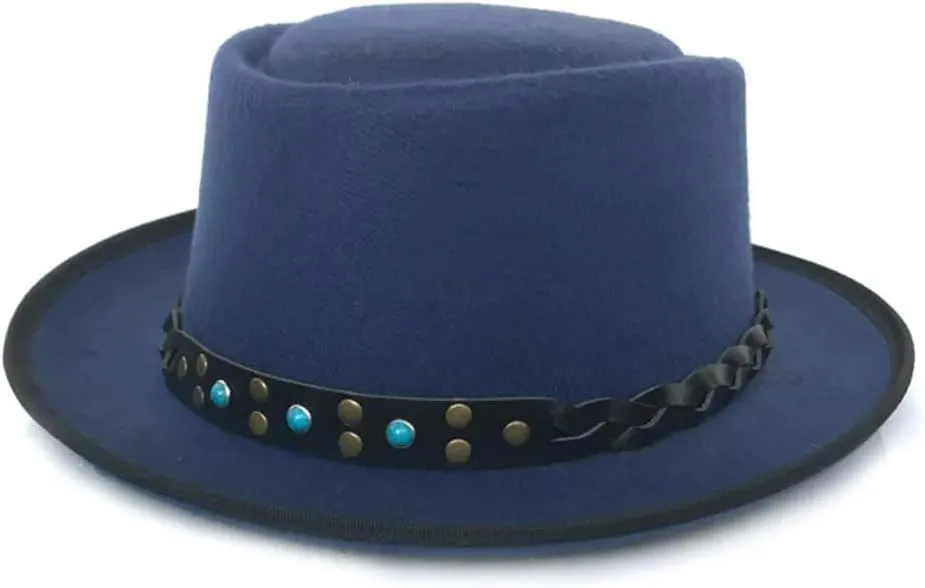 Hats Flat Top Hat Wool Felt Hat Up Jazz Hat Belt Top (6 6 7/8one size7 1/8)