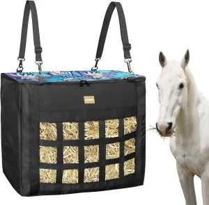 Hay Bags for Horses,Slow Hay Feeder Bags for Goats,Sheep,Super Tough Oxford with Front Hay Nets Design, Double Reinforced Webbing Upgraded Metal Clips for Durable (Leaf)