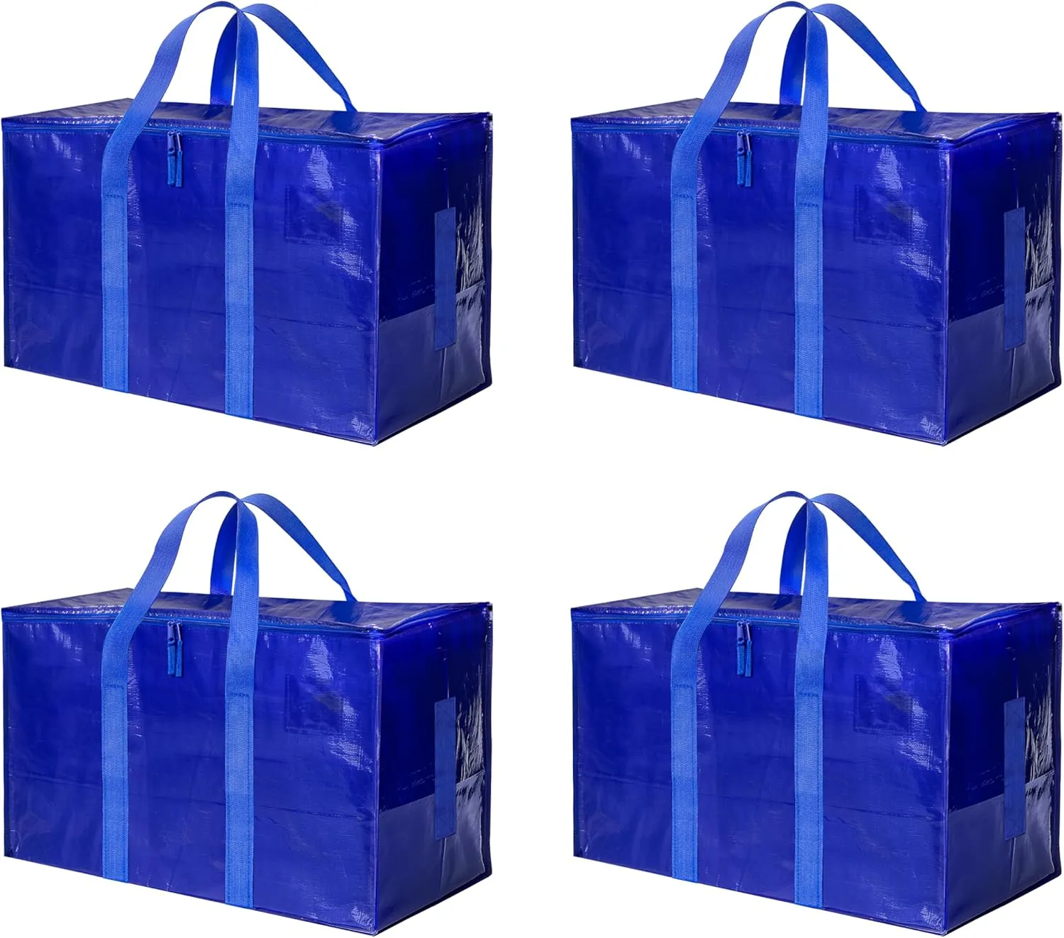 HealSmart 4 Pack Large Moving Bags with Zippers & Handles, Moving Supplies with Lids, Heavy Duty Totes for Space Saving, Fold Flat, Moving and Storing, Blue