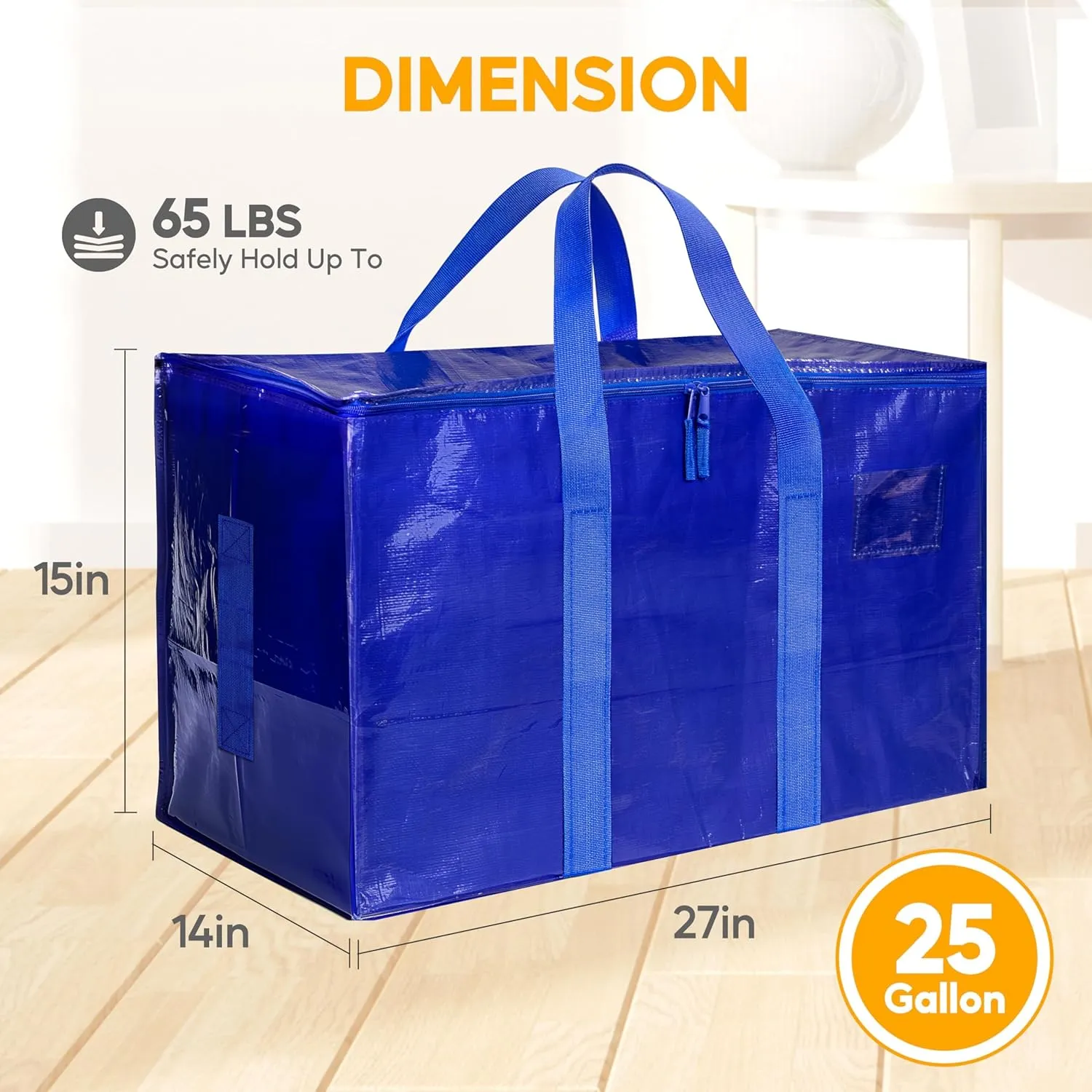 HealSmart 4 Pack Large Moving Bags with Zippers & Handles, Moving Supplies with Lids, Heavy Duty Totes for Space Saving, Fold Flat, Moving and Storing, Blue