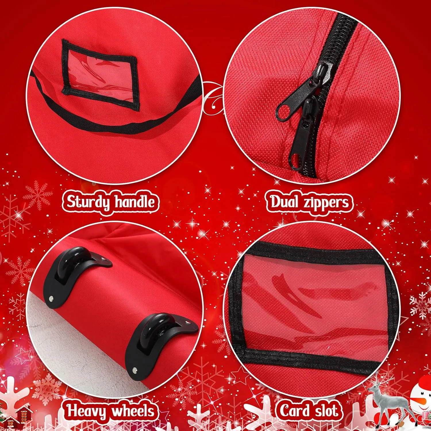 Heavy Duty Christmas Tree Storage Bag - 900d Oxford Fabric with Wheels and Reinforced Handles, Durable Storage Box for Disassembled Holiday Trees(7.5 ft,Red)