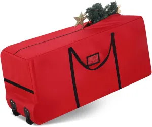 Heavy Duty Christmas Tree Storage Bag - 900d Oxford Fabric with Wheels and Reinforced Handles, Durable Storage Box for Disassembled Holiday Trees(7.5 ft,Red)