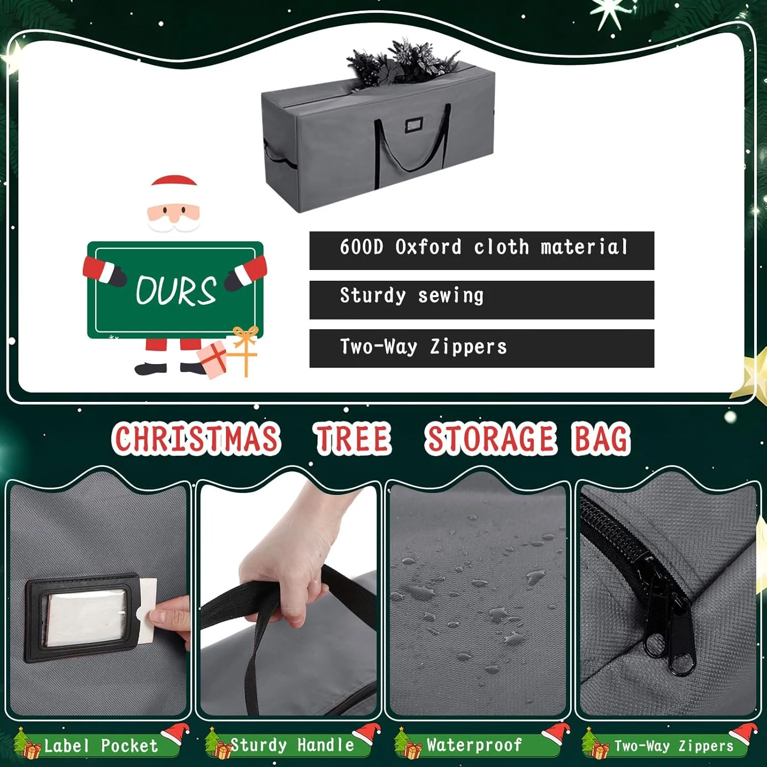Heavy Duty Christmas Tree Storage Bag - 900d Oxford Fabric with Wheels and Reinforced Handles, Durable Storage Box for Disassembled Holiday Trees(7.5ft,Grey)